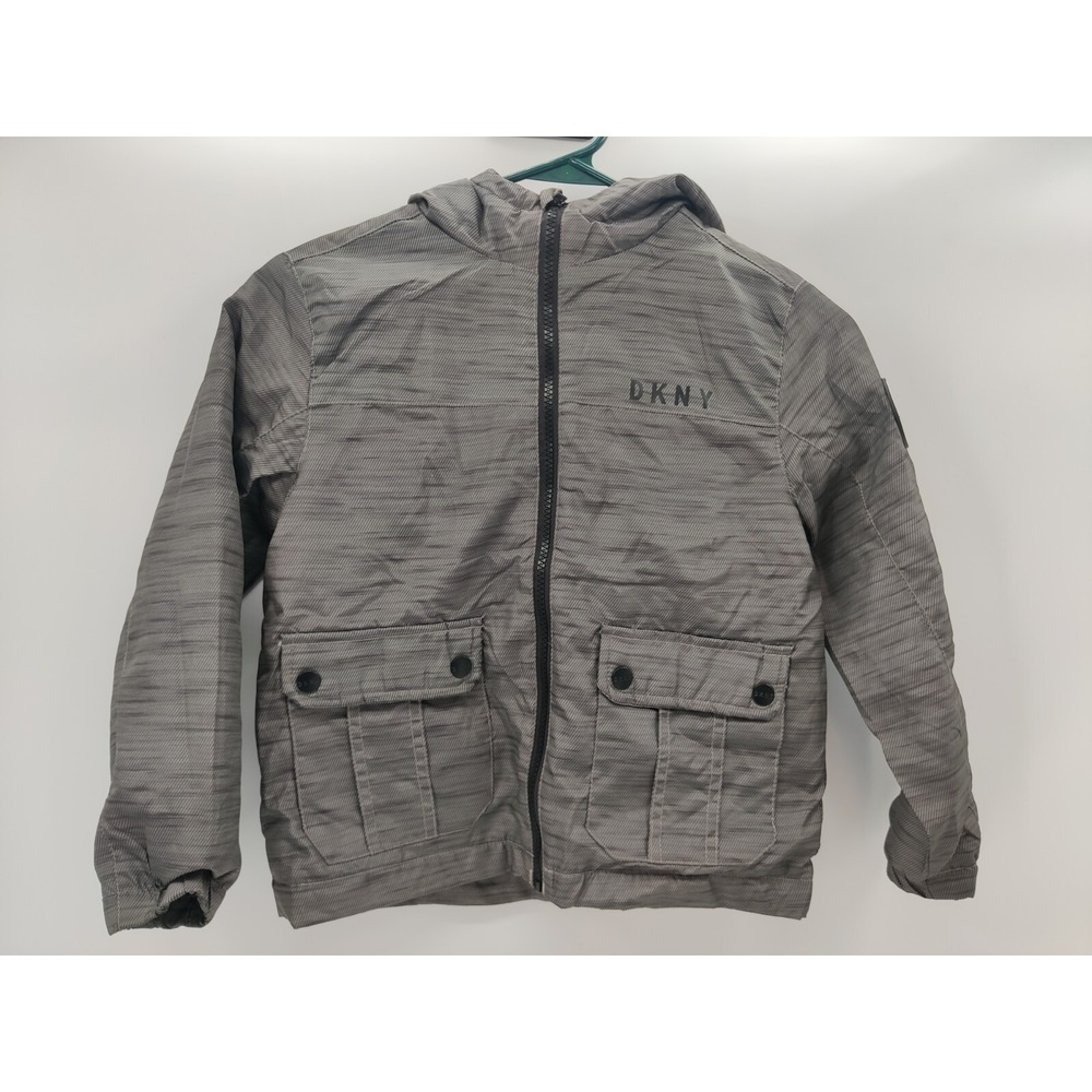 DKNY Kids Gray Striped Hooded Jacket Size 7